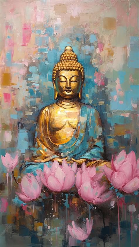 Premium Photo | A painting of a buddha with a pink lotus flower in the ...