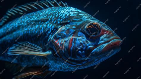 Premium Photo | A fish with blue and red stripes is shown in this ...