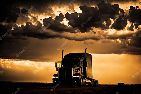 Premium Photo | Silhouette of semi-truck against dramatic sky