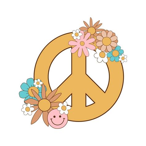 Retro peace symbol. Groovy decorative element isolated on white. Cute ...