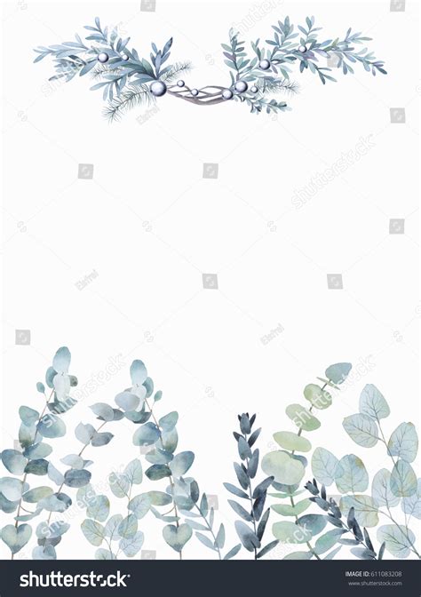 Watercolor Eucalyptus Invitation Design Hand Painted Stock Illustration ...