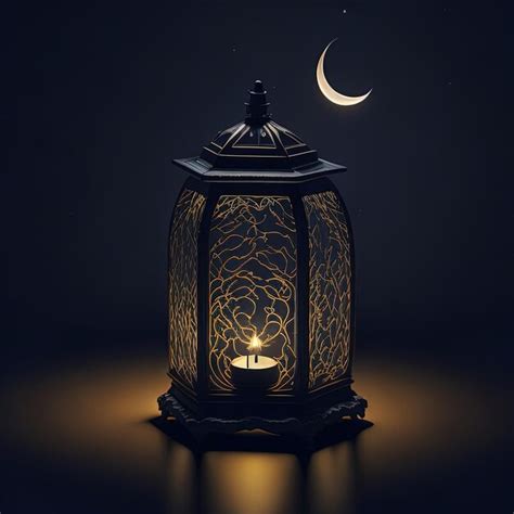 Premium AI Image | A lantern with a crescent moon and a candle in the ...