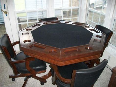 Solid Hardwood Cherry Finish Poker / Dining Table w/ 4 Swivel Chairs ...