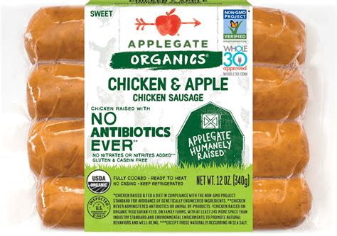 Products - Dinner Sausage - Organic Chicken & Apple Sausage - Applegate