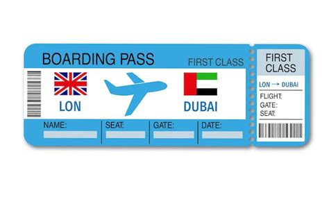 Premium Vector | Vector template of air ticket from London to Dubai