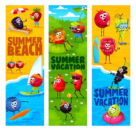 Cartoon berry characters on summer beach vacation 11153732 Vector Art ...