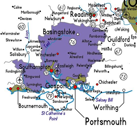 Map of Hampshire in England - Useful information about Hampshire