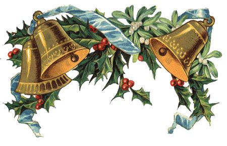 Free Clipart: Vintage Christmas Bells, Holly, Mistletoe