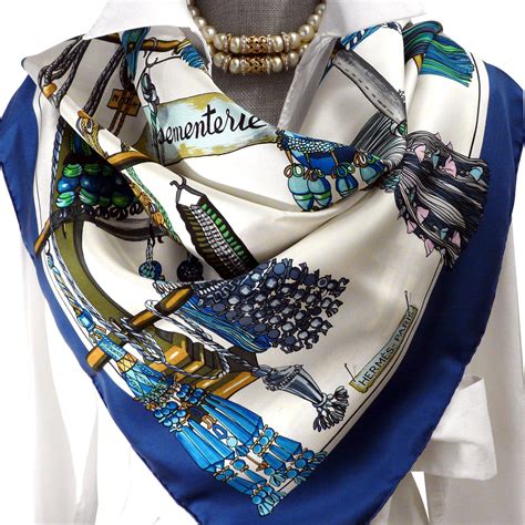 Authentic Hermes Silk Scarf Passementerie in Blue and White Colorway ...