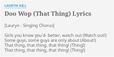 "DOO WOP (THAT THING)" LYRICS by LAURYN HILL: Girls you know you'd-...