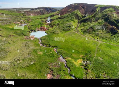 Aerial of Geysers and Hot springs near Reykjavik, Iceland Stock Photo ...