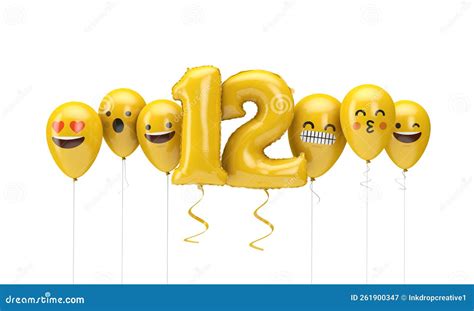 Yellow Birthday Balloon with Emoji Balloon Faces Stock Illustration ...