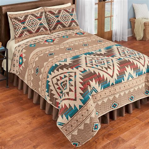 Southwest Geometric Red, Turquoise & Brown Native Aztec Twin Quilt ...