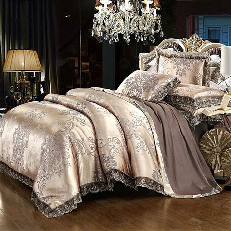 P&M noble baroque style flowers dark golden bedlinens 4pcs cotton silk ...