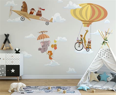 Kids Mural With Animals Yellow Wallpaper for Baby Room - Etsy