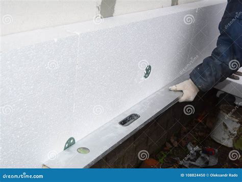 Builder Install Styrofoam Insulation Board. House Wall Polystyrene ...