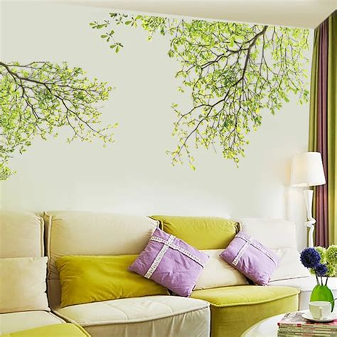 Green Leaves Tree Branches Wall Decals TV Background Living Room ...