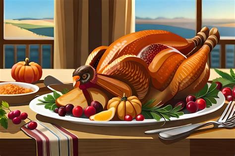 Premium AI Image | thanksgiving turkey on a plate with a knife and fork.