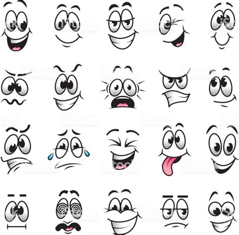 Funny cartoon faces expressions detailed vector set | Funny cartoon ...