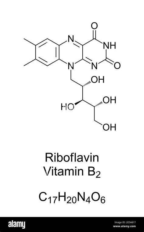 Riboflavin, vitamin B2, chemical structure and skeletal formula. A ...