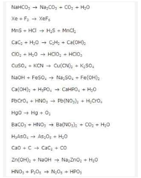 50 examples of unbalanced chemical equations - Brainly.in