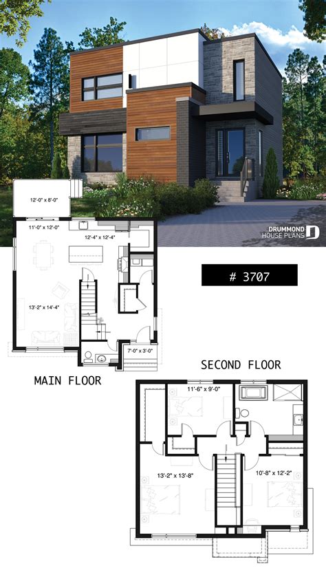 Two-storey modern cubic house plan with pantry, laundry room, kitchen ...