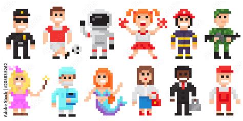 Pixel art characters set, professions pixel art people isolated design ...