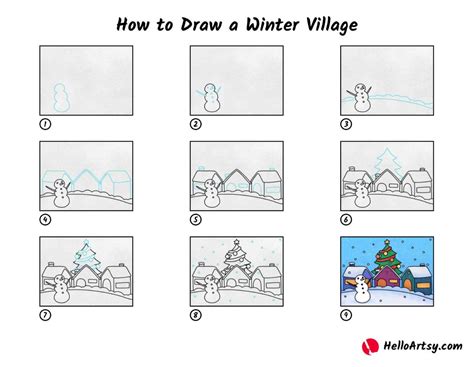 How to Draw a Winter Village - HelloArtsy