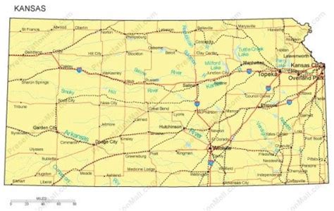 Kansas Map - Counties, Major Cities and Major Highways - Digital Vector ...