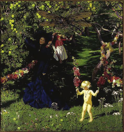 Flower of Alcea rosea in the painting "Strange Garden" (1903) by Józef ...