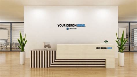 Corporate business office front desk mockup PSD file | Premium Download