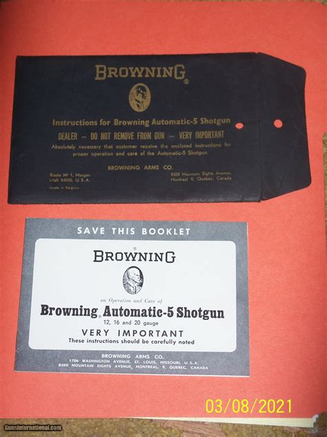 BROWNING A5 manual with envelope , dated 1965