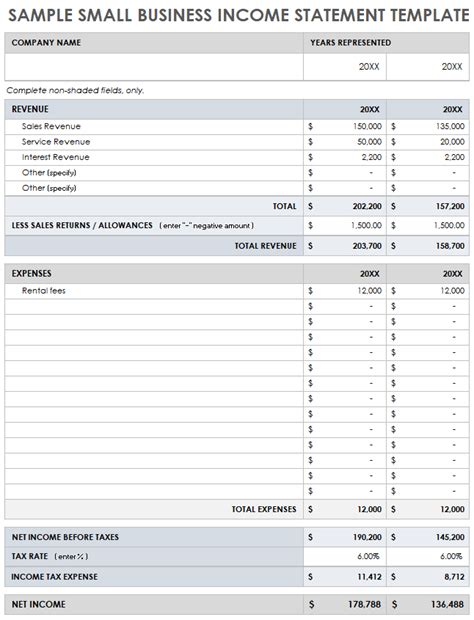 Income Statement Format Excel