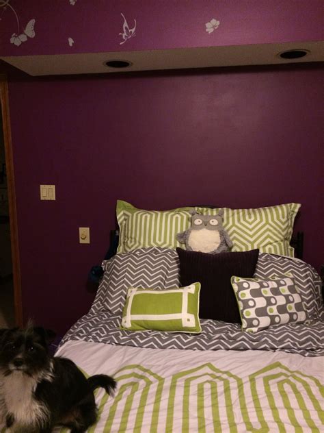 Purple and green bedroom | Purple and green bedroom, Chevron bedroom ...