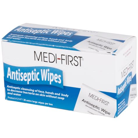 Extra Large Medi-First Antiseptic Wipes - 20/Box