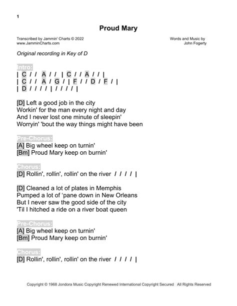 Proud Mary Sheet Music Creedence Clearwater Revival Guitar Chords ...