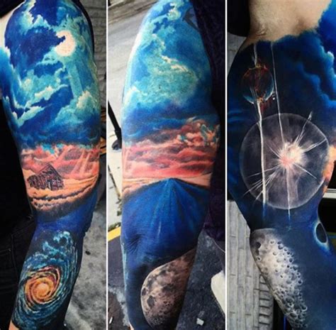 Very beautiful designed colorful space and Earth themed tattoo on ...