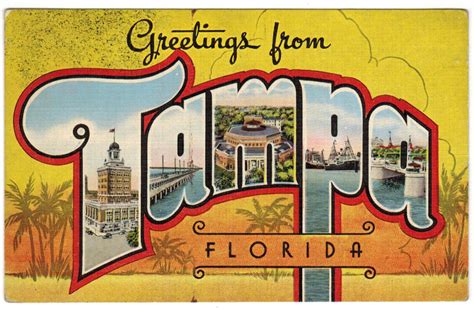 Florida vintage linen postcard Tampa 1940s travel