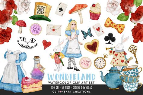 Alice in Wonderland Watercolour Clip Art Graphic by clipheartcreations ...