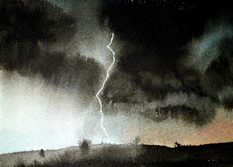 Stormy skies in Indian ink and watercolour by Lesley Hill, UK ...