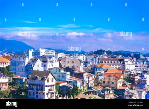 A great view of Da Lat city from a coffee shop. Royalty high quality ...