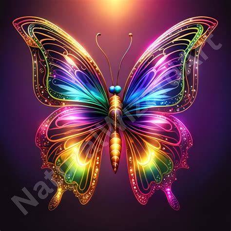 Neon Butterfly, Colorful Nature Art, Instant Digital Download, PNG ...