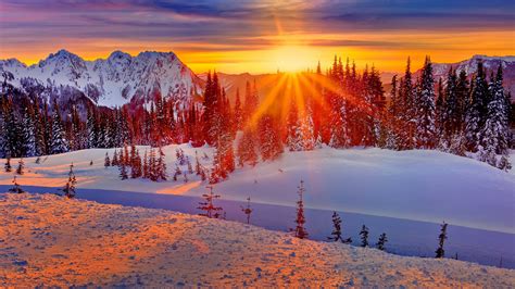 Winter sunset over the mountains wallpaper - backiee