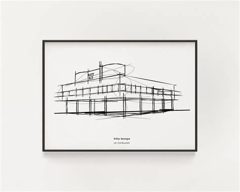 Le Corbusier Villa Savoye Sketch Line Illustration Modernist - Etsy