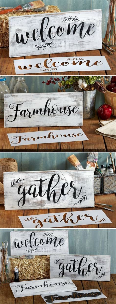 Gather, Welcome, Farmhouse Stencil Set | Large Beautiful Calligraphy Stencils for Painting on ...