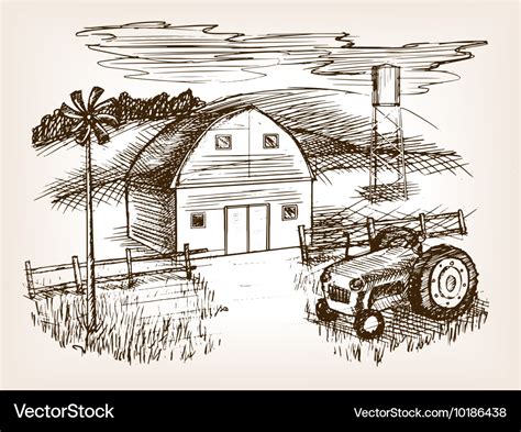 Farm landscape sketch Royalty Free Vector Image