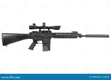 AR-15 Based Sniper Rifle with Silencer Stock Image - Image of shotgun ...