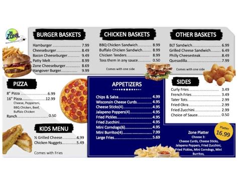 Menu – Zone Bowling Center