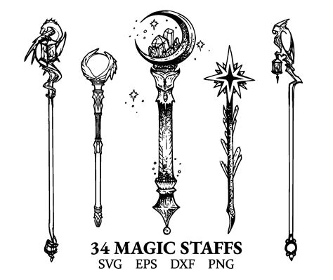 Magic Staffs Svg Wizard Staff Clipart Mystical Staffs Png Eps Dxf - Etsy