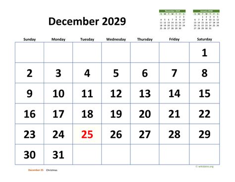 December 2029 Calendar with Extra-large Dates | WikiDates.org